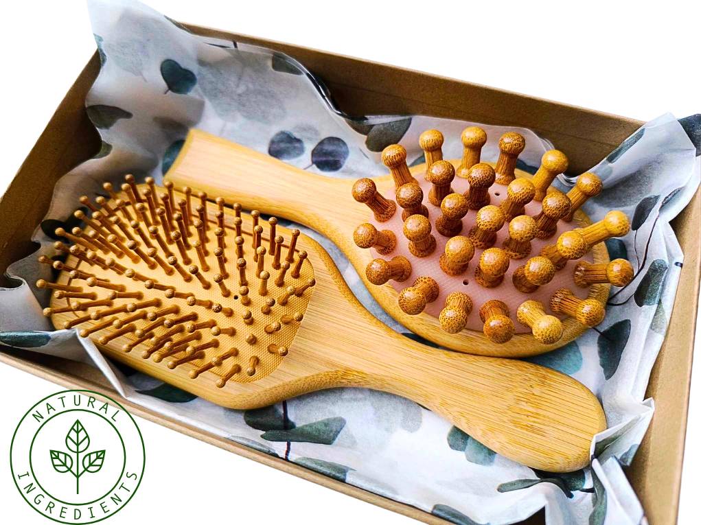 Sada - kartáč na vlasy a masáž bambusové dřevo